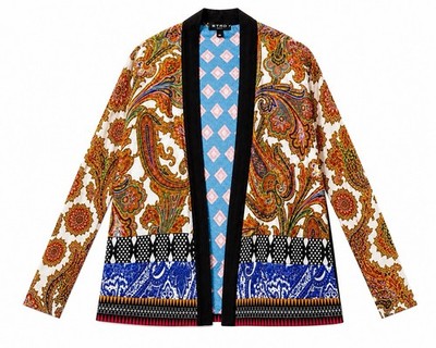 Etro Milano Paisley Kimono Cardigan Italy Boho Open Front Sz EU 48/US L Colorful