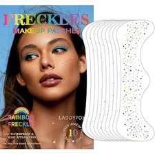 10 Pcs Colorful Rainbow Glitter Freckles Face Tattoo for Women and Girls