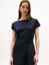 Tommy Hilfiger Shirt Dress Womens Desert Sky L Belted Boat Neck Embroidered