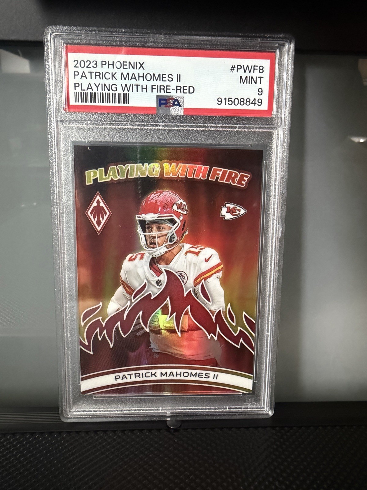 Patrick Mahomes 2023 Panini Phoenix Numbered /199 Playing with Fire Red PSA 9!