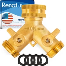 Garden Hose Splitter 2 Way Heavy Duty Brass Water Hose Splitter Lead-free Com...