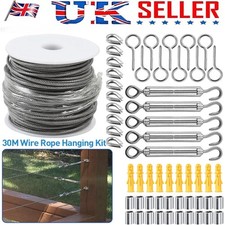 30M Turnbuckle Wire Tensioner Strainer Kit Garden Stainless Steel Wire Rope Kit*