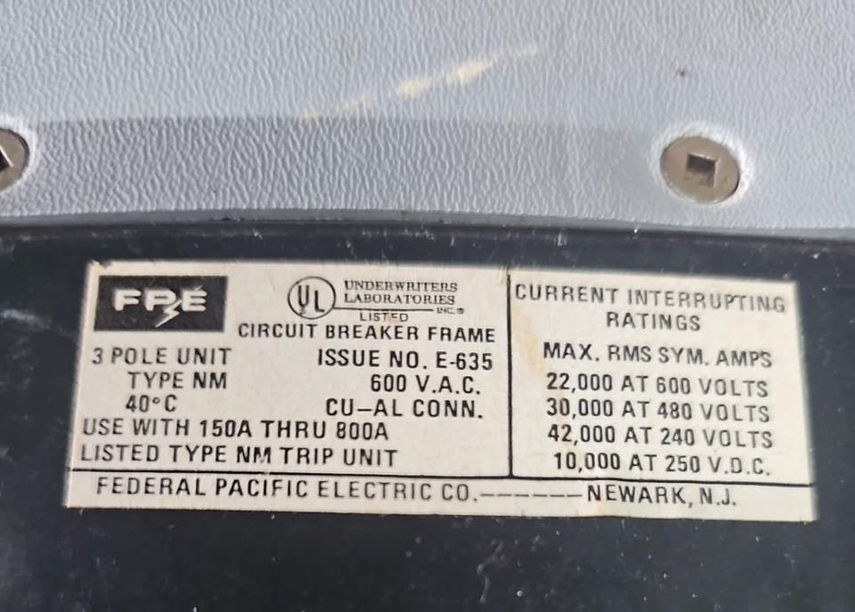 FEDERAL PACIFIC E365 E-365 600A 600V 3 POLOS Foto 2 de 4