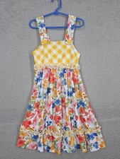 Jona Michelle Girls Dress Size 7 Sundress Yellow Gingham  Floral Print Ruffled