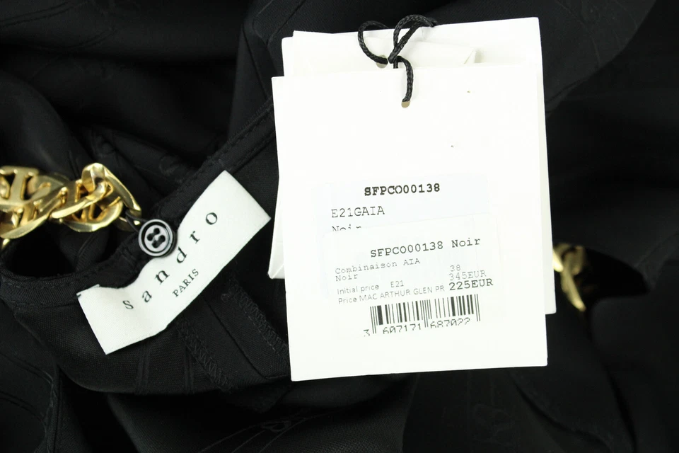 SANDRO Gaia Jumpsuit Damen (EU) 38 Weit Bein Goldkette Plissee Logo Schwarz - Bild 4 von 4