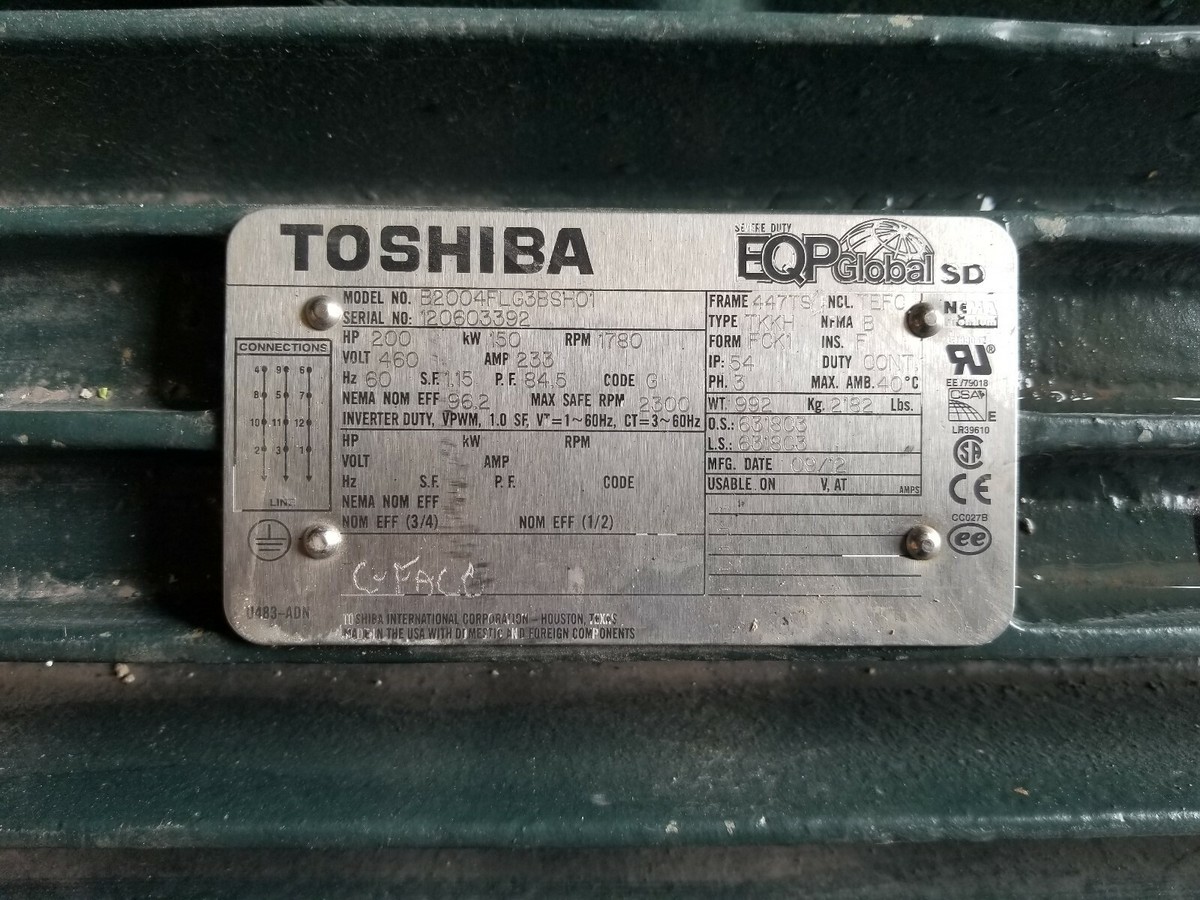 Toshiba EQP Global 200 HP Severe Duty Electric Motor