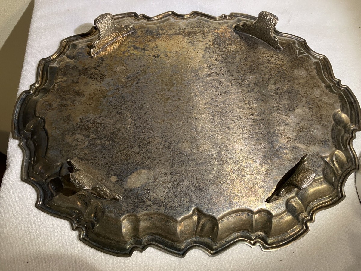 Vintage Leonard Silver Silverplate Tray Footed Oval Scalloped