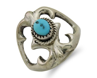 Navajo Sand Cast Ring 925 Silver Sleeping Beauty Turquoise Artist 