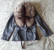 Grey Leather Jacket Saga Fox Fur Collar Spinney County Coats Penny Lane Vintage