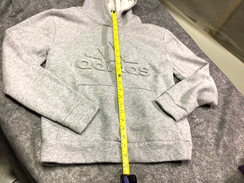 Adidas Sweater Youth Unisex Large Hoodie Long Sleeves Gray Embossed 3D Logo - Picture 6 of 11