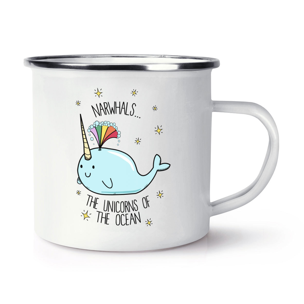 Narwhals The Unicorns Of The Ocean Retro Enamel Mug Cup - Unicorn Sea Funny Joke