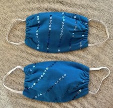 Cotton Face Mask Blue Sequins New One Pair 2