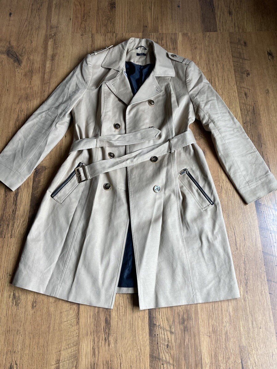 F F Ladies Knee Length Sand Belted Raincoat Size UK 16 Water Resistant