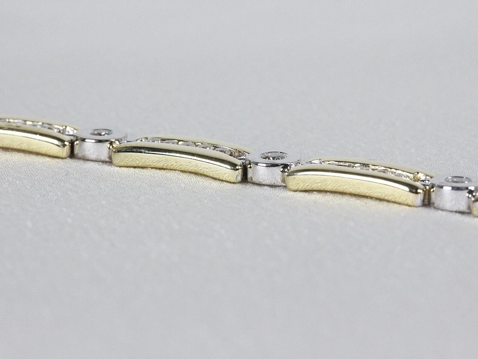 14K Two Tone Gold 1.75 CT Natural Diamonds Link Bracelet - Image 4 of 4