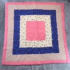 Handmade Quilt Baby Blanket Stars Hearts Pink Blue Patchwork 36" x 36"