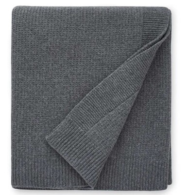 Grey Ribbed Throw Sferra PETTRA Grey Lambswool Knit Soft Ribbed Throw Blanket 50x70