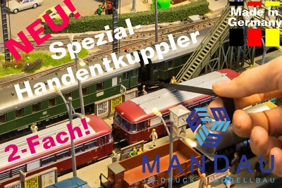 MANDAU3D Doppel-Handentkuppler mit Halterung für H0 z.B. Märklin Kurzkupplung/ Entkuppler