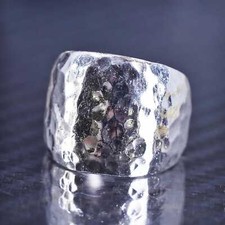 size 7, Mexican Sterling silver handmade ring, 925 wide hammered textured band