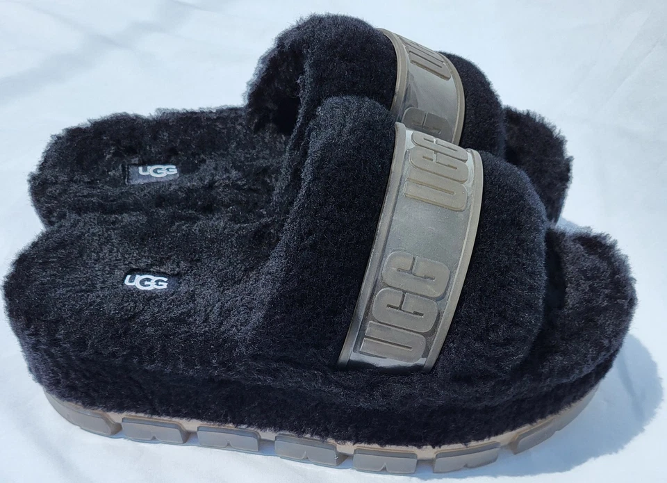 UGG Fluffita Slides Para Mujer 8 Negro Plataforma Informal Y2K Baddie Comodidad Perezoso Chic Foto 3 de 4