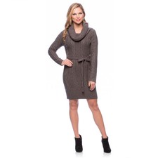 NEW Jessica Simpson Charcoal M Cowl Neck Long Sleeve Tie Waist Sweater Dress $98