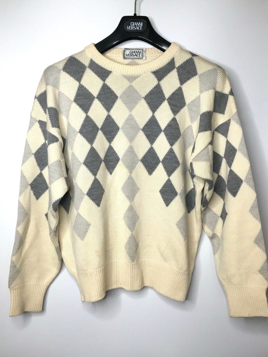 GIANNI VERSACE VINTAGE '97 WOOL SWEATER MEN ARGYLE LOZENGE GIANNI VERSACE VINTAGE '97 WOOL SWEATER MEN ARGYLE LOZENGE