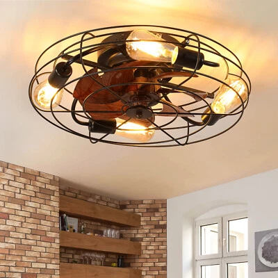 ARLGSITE 20" Farmhouse Ceiling Fan Light Flush Mount Caged Lights kit With Remote Control