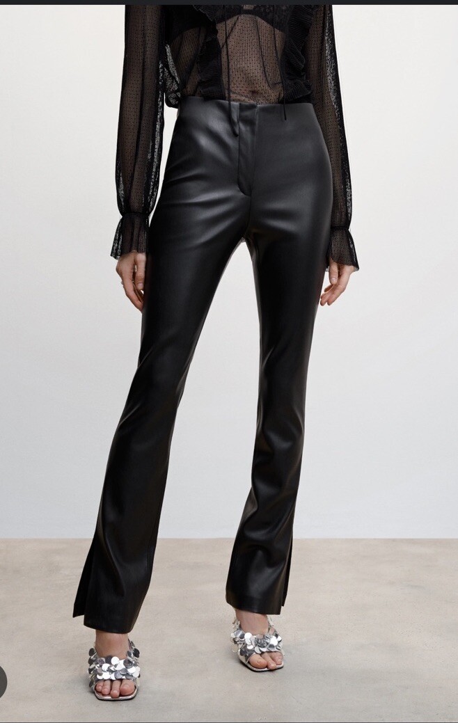 Mango MNGO Leather Effect Straight Pants Pants Split Hem Womens