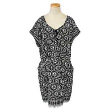 GAP Dress Women's XL Extra Large Black Floral V-Neck Tie Short Sleeve Midi