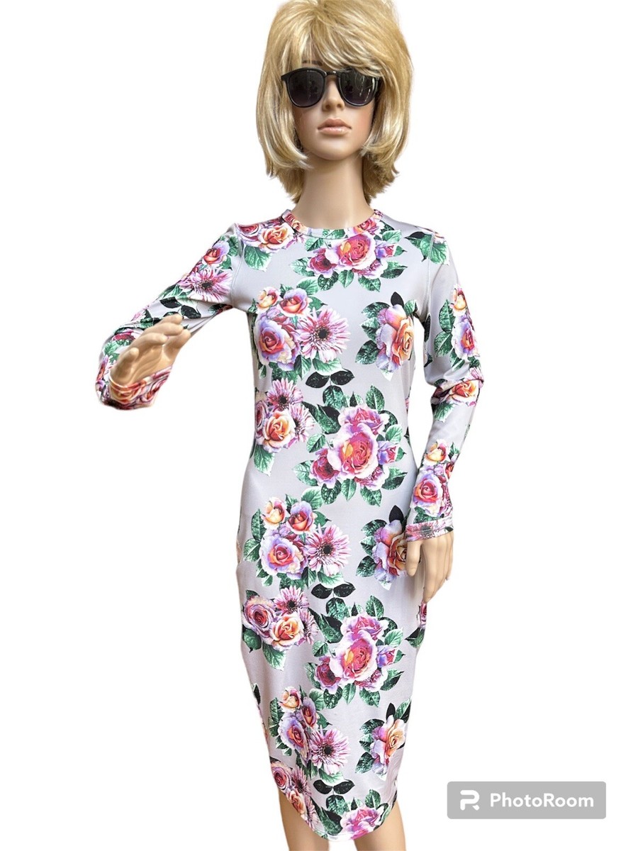 Zara Floral Stretch Bodycon Dress With Long Sleeves, M | eBay Zara Floral Stretch Bodycon Dress With Long Sleeves, M | eBay