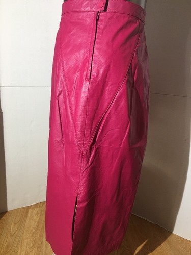 Sexy GIII(3) Leather Vintage 80's Pink Color Pencil Skirt Size 11/12 W/ Pockets - Picture 4 of 12