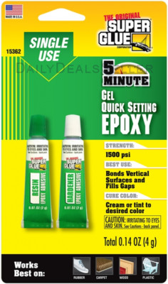 2X Super Glue Single Use Quick Setting Gel Epoxy Tube RUBBER CARPET WOOD PLASTIC