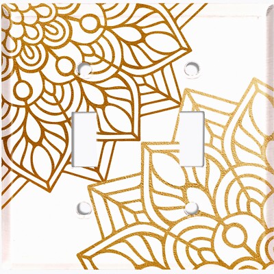 Metal Light Switch Cover Wall Plate Gold Mandala Flower Pattern White MDL102