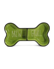Rae Dunn "BREW and GRUEL" Pet Bowl Bone Shaped Dish - 11" W X 2.5" H NIB