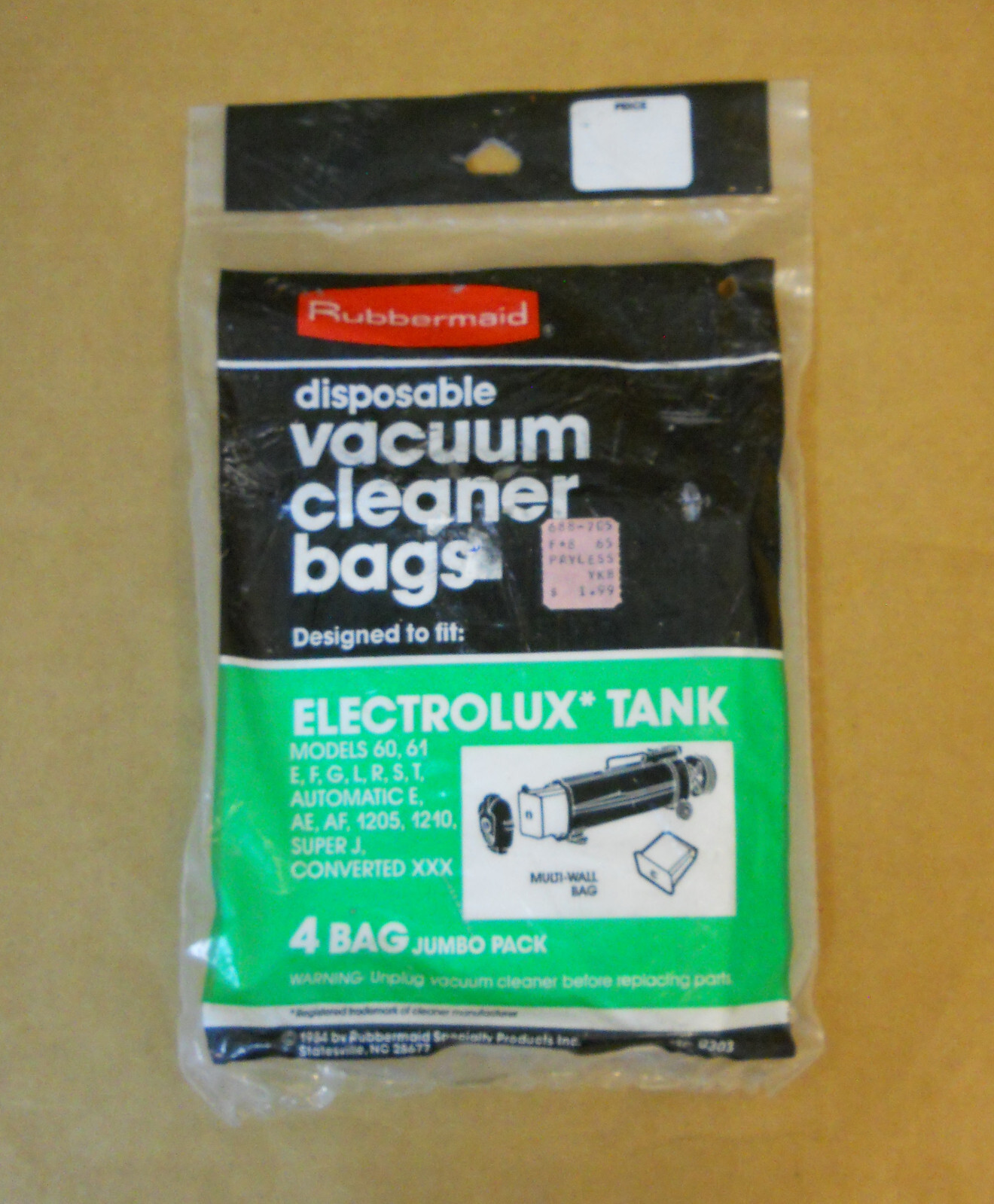 Electrolux Tank Vacuum Cleaner Bags, 4 pk Rubbermaid Models 60, 61, E
