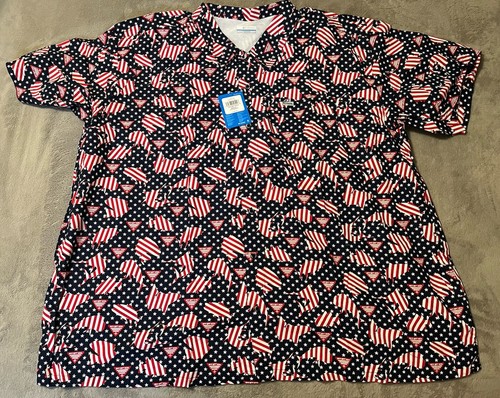 NWT Men's Big & Tall Columbia 6XL PFG Red, White, & Blue Fish Print (X4)