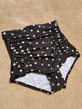 Unique Vintage Ruched Marylin Monroe POLKA DOT High-Waist Swim Bottoms BLACK MED