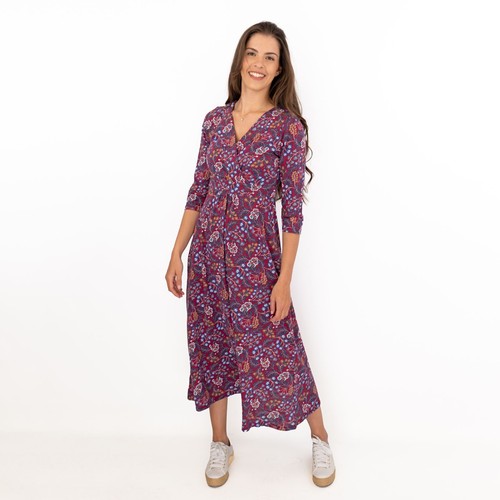 Seasalt Womens Dress Red Floral Chacewater Jersey Midi Cotton Wrap V-Neck - Picture 3 of 10