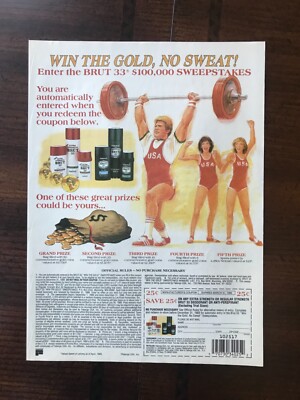 1988 vintage original print ad Brut 33 Olympic Win The Gold Sweepstakes 