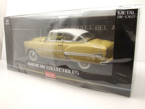 Chevrolet Bel Air cupé techo rígido 1953 amarillo blanco modelo de coche 1:18 Sun Star - Imagen 8 de 8