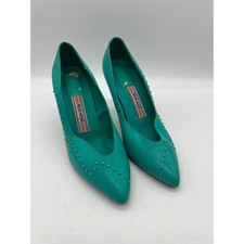 Vintage Rush Hour Teal Leather Studded Pumps Women s Size 5.5B