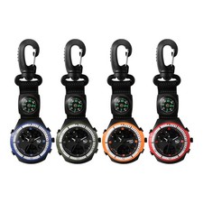 Mens Outdoor Multi-Function Clip Carabiner Pocket Watch-Compass Date