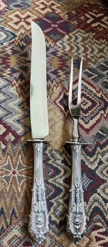 WALLACE  STERLING SILVER HANDLES ROSE POINT Carving Set 11"  Fork & 14" Knife