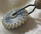 Antique Blue Onion Pastry Wheel Crimper Wood Handle German Porcelain — photo 5