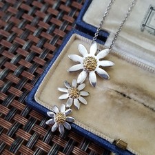 925 Sterling Silver Necklace, Daisy Pendant, Ylang Ylang 925, Gold Over Daisies 