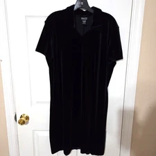 NY & Company Black Velour Dress Short Sleeve Soft Velvet Shift Dress Size XL