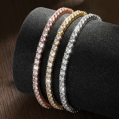 3mm D/VVS1 Real Moissanite Tennis Chain Bracelet Women Men 925 Sterling Silver