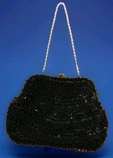 Vintage 1950's Richere Black Beaded Sequin Purse Evening Bag Hong Kong B52