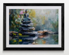 Buddha Zen Stones Framed Canvas Picture Poster Print Wall Art