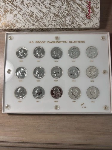 1950-1964 Washington Quarter Silver Proof 15 Coin Set In Capital Plastics Holder