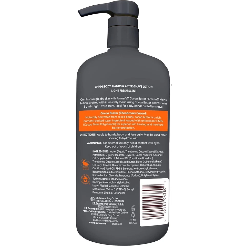 Fórmula de manteca de cacao para hombre 3 en 1 loción facial y corporal de rápida absorción para piel seca Foto 2 de 2